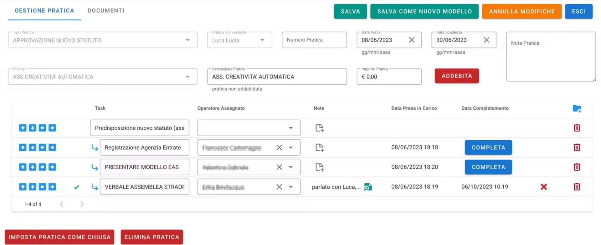 Schermata della piattaforma