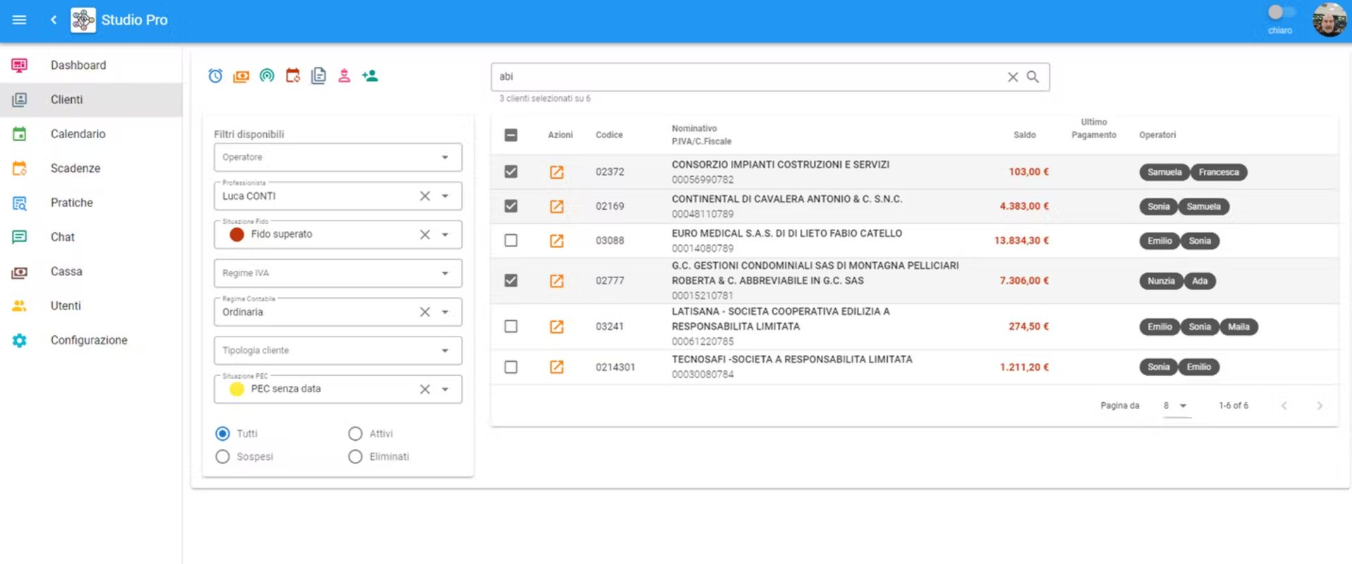 Schermata della piattaforma